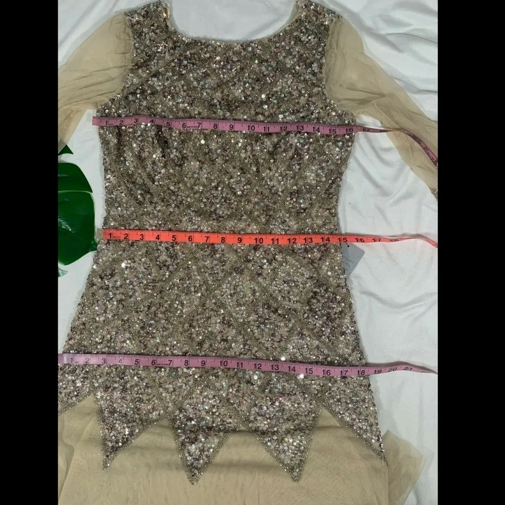 NWT JS Collections [ 4 ] Long Sleeve Embellished Tulle‎ Gown Champagne